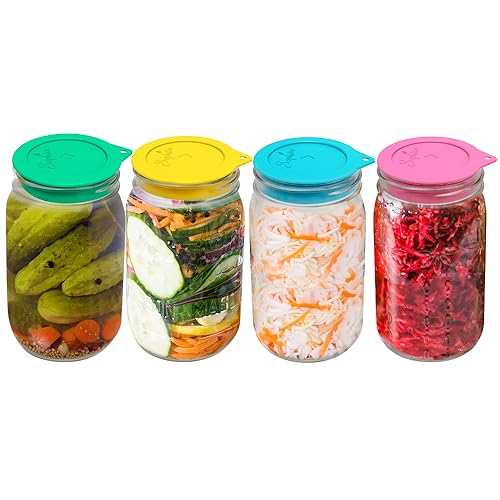 Silicone Fermentation Lids for Wide Mouth Mason Jars 4-Pack