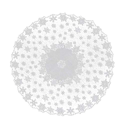 DoubleWood White Lace Round Christmas Tablecloth 70" Dia – Snowflake Pattern