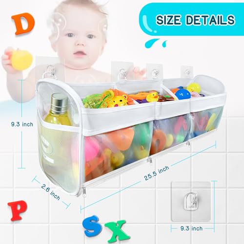 3-Compartment Hanging Bath Toy Organizer with Quick-Dry Mesh and Zippers