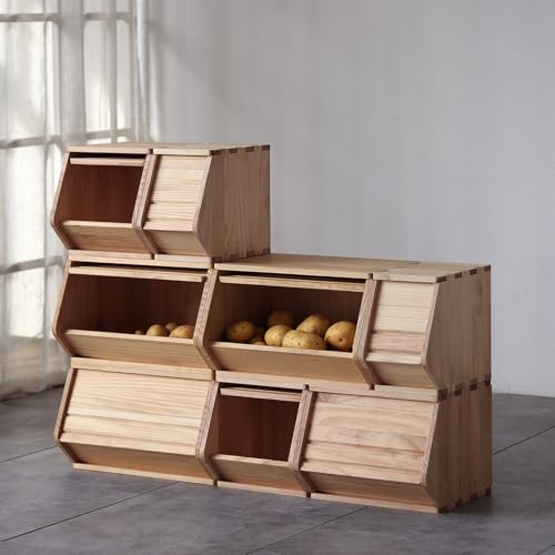 Stackable Solid Pine Wood Storage Bin with Front Door and Lid, 15.5-Inch