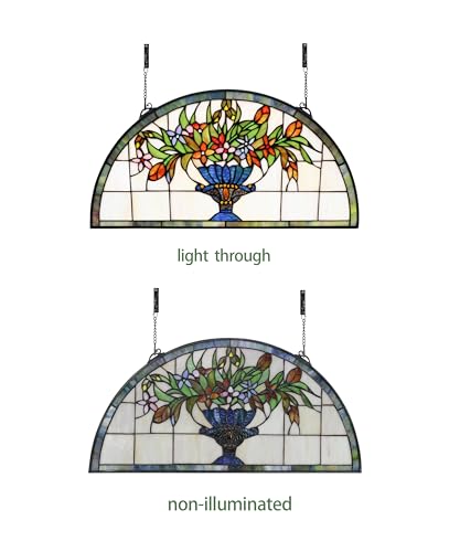 24-Inch Half Round Stained Glass Window Hanging Panel
