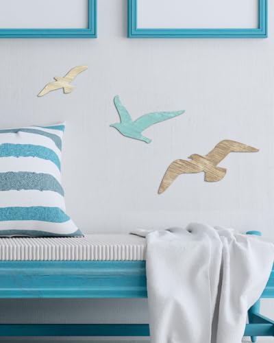 3-Piece Wooden Seagull Wall Decor Set - Rustic Coastal Beach Wall Art