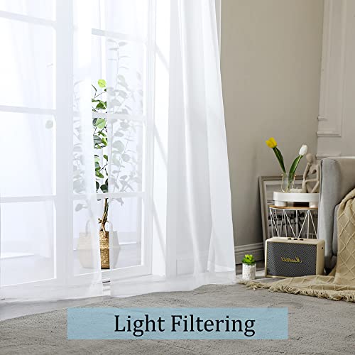 OWENIE White Sheer Curtains 84 Inches Long - 2 Panel Rod Pocket Set