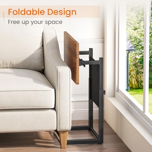 Adjustable C-Shaped TV Tray Table with Storage Pocket for Small Spaces