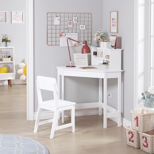 Wooden Kids Corner Desk and Chair Set with Hutch and Bulletin Board
