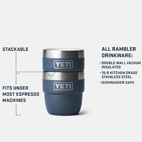 YETI Navy 4 oz Stackable Stainless Steel Espresso Cups - Vacuum Insulated, DuraSip Ceramic Lined, 2 Pack