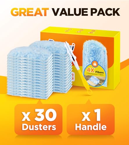 Disposable Duster Refills with Handle - 30 Pack Microfiber Cleaning Kit