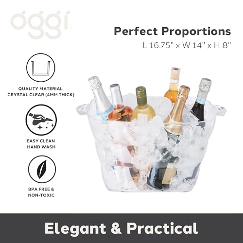 Oggi Acrylic Square Beverage Cooler - 16.75 x 14 Inch Drink Tub with Handles