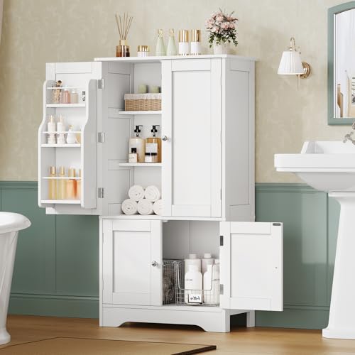 43-Inch Tall Pantry Storage Cabinet with 4 Doors and 6 Door Shelves, White