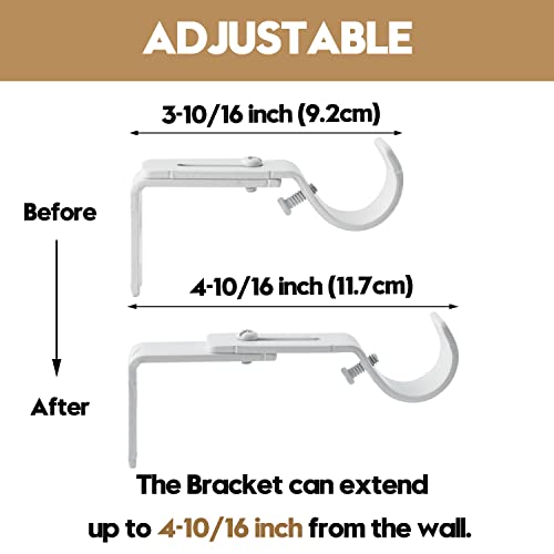 Adjustable Heavy Duty Curtain Rod Brackets - Set of 2, Fits 1 Inch Rods