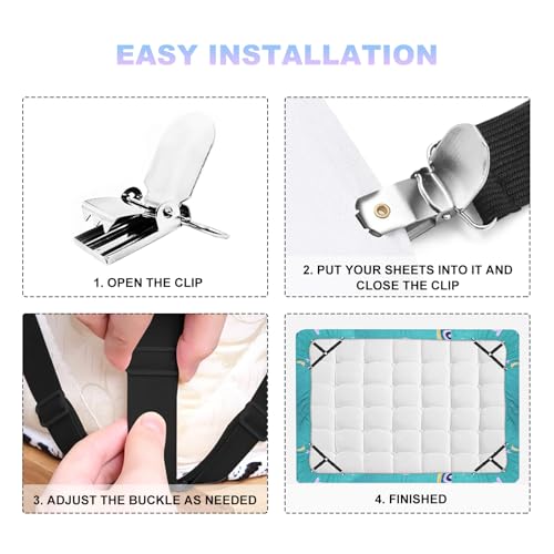 Adjustable Bed Sheet Straps - Heavy-Duty Sheet Holder Suspenders, 4-Pack