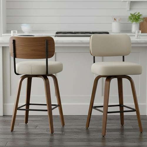 Set of 3 Swivel Counter Height Bar Stools, 26-Inch Mid-Century Modern Chairs