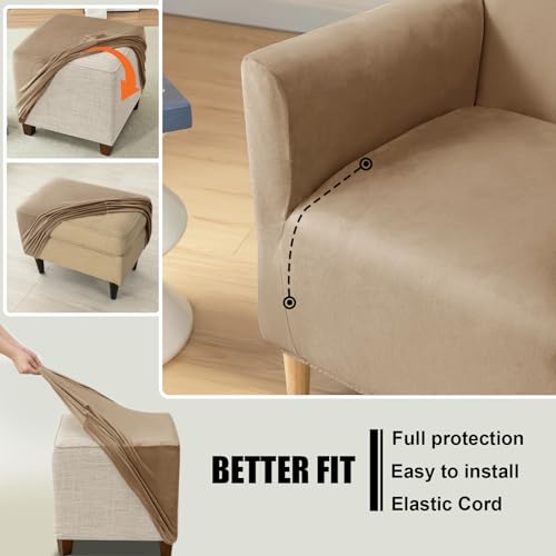 Stretch Velvet Armchair and Ottoman Slipcovers Set - Non-Slip