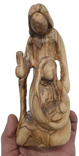 6.8" Hand-Carved Olive Wood Holy Family Nativity Figurine