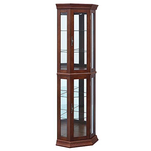 Wooden Corner Curio Cabinet with Lighted Display Shelves & Glass Door