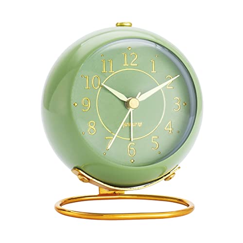 Retro Metal Analog Alarm Clock, Silent Non-Ticking Desk Clock for Bedroom