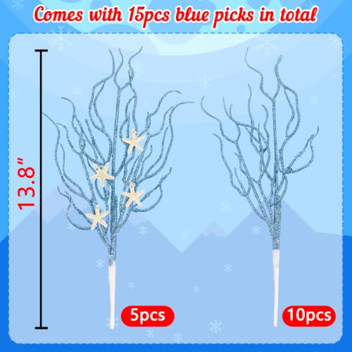 Coastal Blue Glitter Picks 15-Piece Set | Ocean-Themed Christmas Sprays