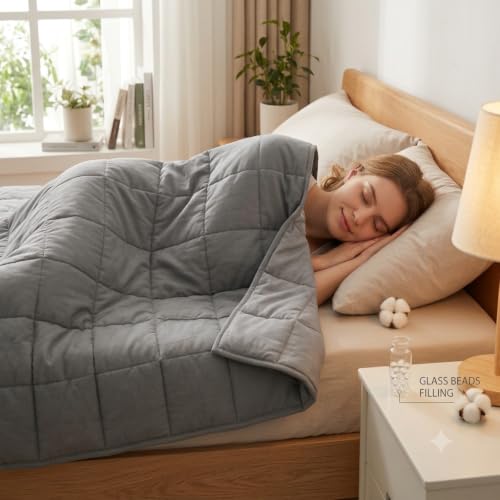 Breathable Cotton Weighted Blanket for Adults - 15 lbs Queen