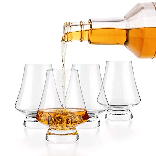 LUXBE Set of 4 Crystal Bourbon Whisky Tasting Glasses - 7oz Snifter with Narrow Rim, Handcrafted