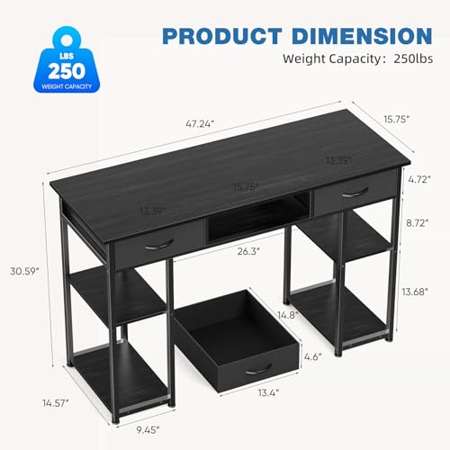 48-Inch Compact Computer Desk with Fabric Drawers for Small Spaces