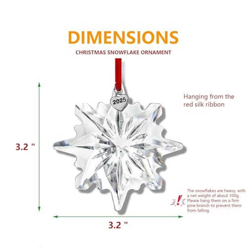 2026 Crystal Snowflake Suncatcher Ornament - Clear Snowflake Hanging Decor (3.15in) with Gift Box