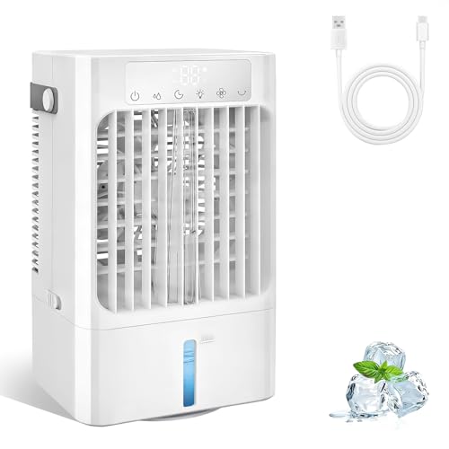 Portable Air Conditioner Fan, 900ml Desktop Evaporative Cooler with 3 Speeds, 120° Oscillation & Timer