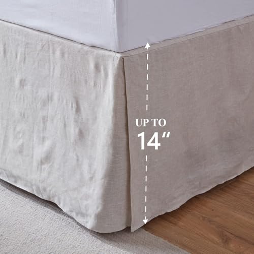 Queen Belgian Linen Bed Skirt with 14 Inch Tailored Drop Dust Ruffle