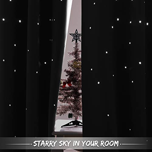 Blue Hollow Star Blackout Curtain for Kids Room, 52 x 63 Inch Panel
