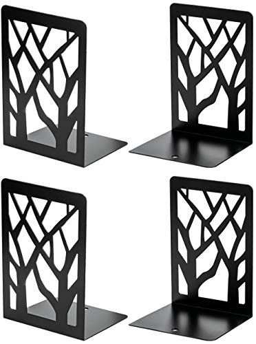 Decorative Tree Metal Bookends - Heavy Duty Non-Skid Bookends (2 Pairs)
