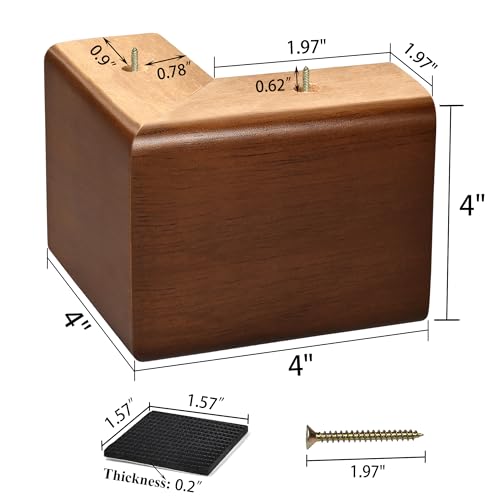 Solid Wood L-Shaped Furniture Legs & Bed Risers for Sofa & Cabinet - 4 Pack