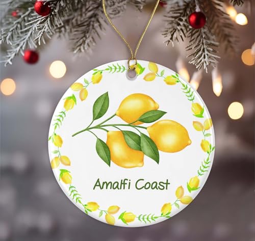 Amalfi Coast Ceramic Ornament - Printed on Both Sides, Lemons Italy Souvenir