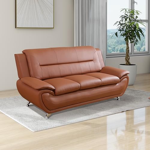BrisaNube 2-Piece Leather Living Room Sofa Set - Modern Sectional Couch in Orange (Loveseat + 3 Seats)
