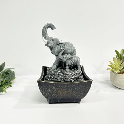 7.5" Elephant Tabletop Water Fountain with Adapter - Indoor Decor