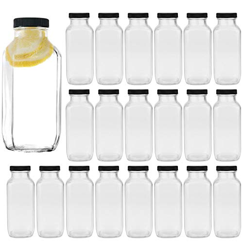 16oz Square Glass Bottles with Airtight Lids - 20 Pack for Beverages