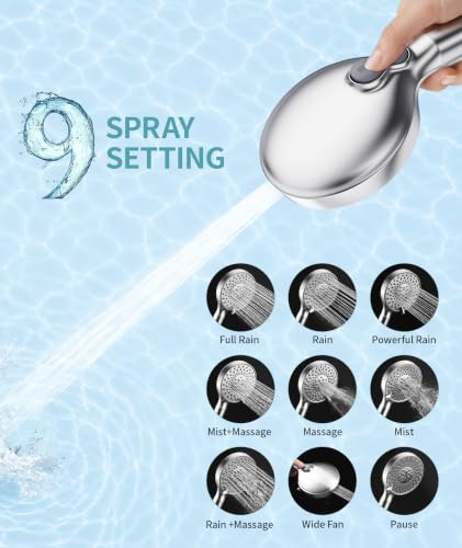SR SUN RISE Filtered Shower Head High Pressure Handheld 9-Spray Chrome