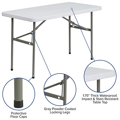 Flash Furniture 4-Foot Granite White Plastic Folding Table - Indoor/Outdoor Event Table