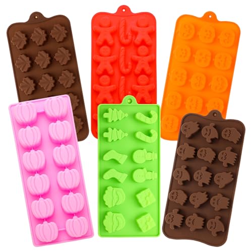 Seasonal Silicone Chocolate Molds 6-Piece Set: Pumpkin, Ghost, Maple Leaf for Halloween Christmas
