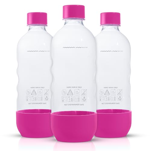 1-Liter Carbonating Water Bottles for Sparkling Water Makers, 3-Pack (Pink)