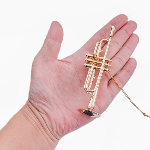 4.72" Brass Trumpet Miniature Hanging Ornament - Brass & Metal Christmas Decor