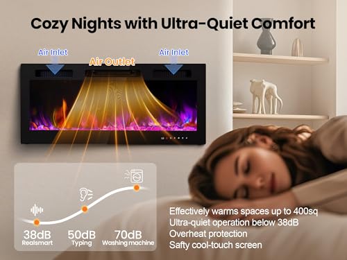 50-Inch Electric Fireplace Wall Mount Insert Ultra-Thin Heater