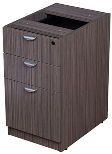 Boss Office U-Shape Desk Credenza with Hutch and Pedestal in Driftwood