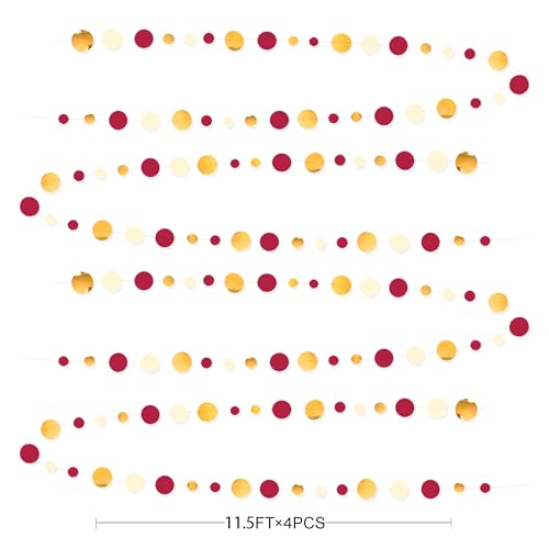 Pink Blume Maroon Gold Beige Polka Dot Garland - 46 Ft Party Decorations