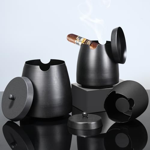 Large Windproof Cigar Ashtray with Lid for Indoor and Outdoor Use