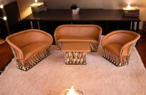 Handmade Mexican Equipal Love Seat, Rustic Leather Furniture