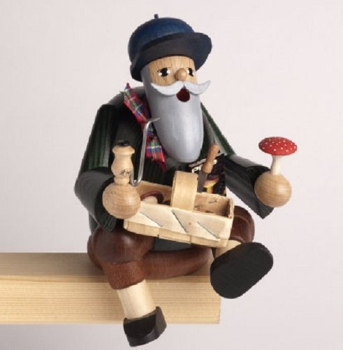 KWO Smoking Incense Holder Mushroom Picker Sitting Wood 14 cm Multicolour