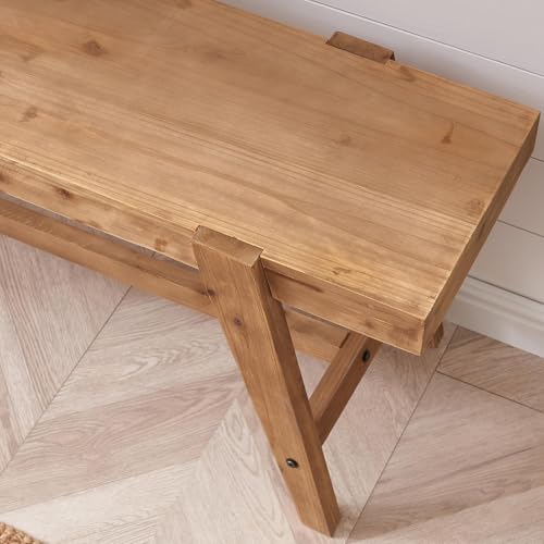43-Inch Solid Fir Wood Farmhouse Bench with Angled Legs