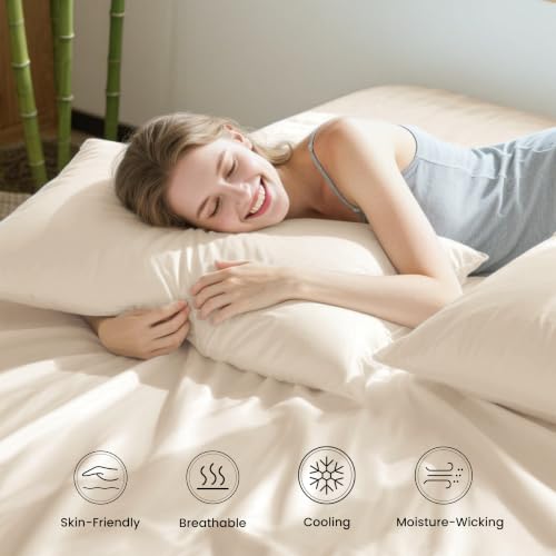Love's cabin 4-Piece Queen Bamboo Sheet Set - Cooling Bedding, Beige