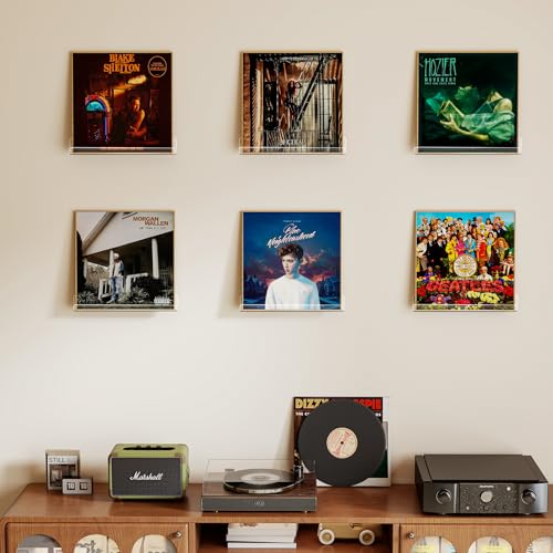 12-Inch Clear Acrylic Vinyl Record Floating Wall Shelves, 6-Pack