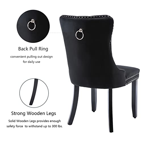 Set of 4 Upholstered Velvet Dining Chairs with Nailhead Trim and Wood Legs