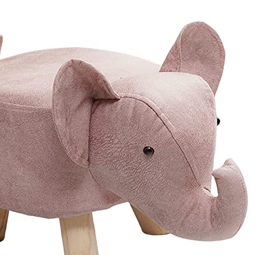 Pink Elephant Animal Footstool Ottoman with Wooden Legs